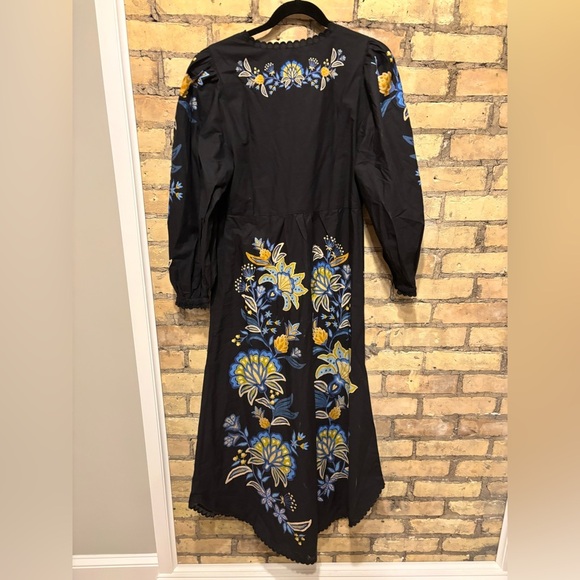 new Farm Rio stitched garden black floral midi long sleeve dress - Picture 6 of 8